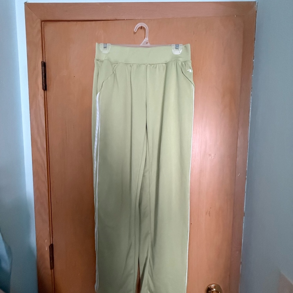 Athletic Works Light Green Track Pants with White Stripes